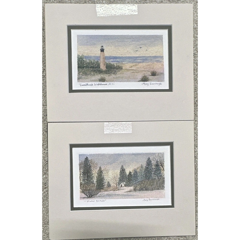 Mary Earnhardt Signed Print Lot of 2: Currituck Lighthouse & Winter Solitude